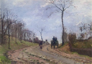カミーユ・ピサロ Painting - ルーブシエンヌの冬の郊外の田舎道を走る馬車 1872年 カミーユ・ピサロ